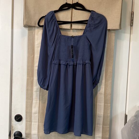 NICOLE MILLER Smocked Mini Dress NWT denim blue size M (b18) - Picture 1 of 5